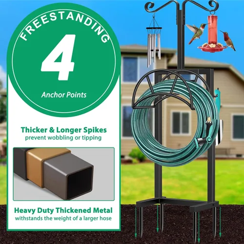 Miniatura 2 de TomCare Soporte de manguera de jardín desmontable de metal para manguera de agua con capacidad para mangueras de 150 pies, soporte para manguera