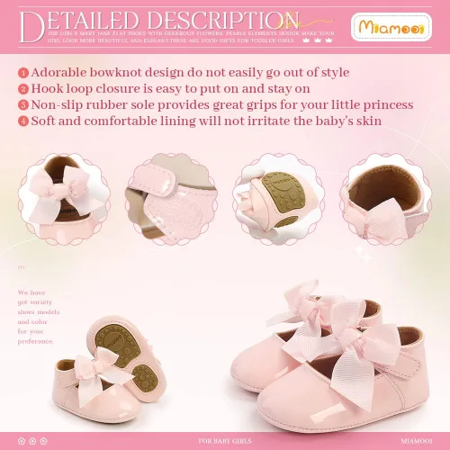 Miniatura 5 de Miamooi Zapatos de vestir de boda para bebés y niñas, zapatos de ballet con lazo de princesa Mary Jane, zapatos planos para primeros pasos, zapatos