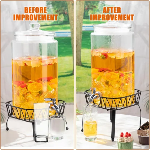 Miniatura 5 de Honeydak Dispensador de bebidas de vidrio de 3 galones para fiestas, dispensador de bebidas de vidrio con soporte y espita a prueba de fugas