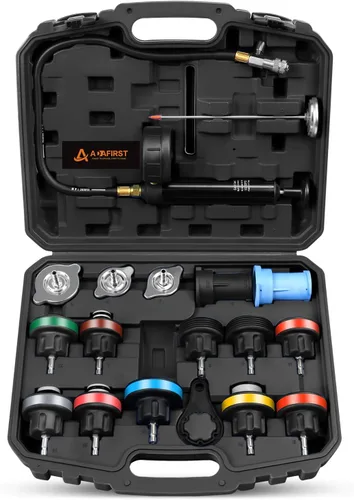 Miniatura 10 de Kit de prueba de presión de radiador ADAFIRST, 18 piezas, bomba manual de tanque de agua automotriz, herramienta de prueba de presión y adaptadores