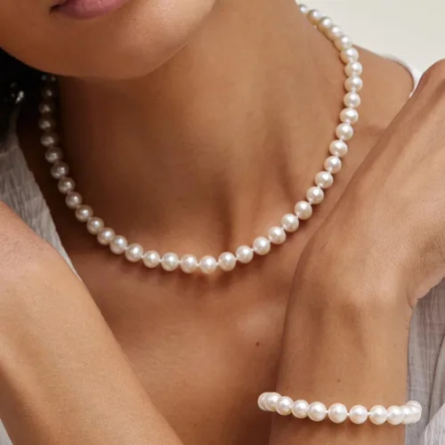 Miniatura 4 de The Pearl Source Real Pearl Necklace for Women with AAA+ Quality Round White Freshwater Genuine Cultured Pearls