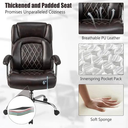 Miniatura 7 de Giantex Silla de oficina grande y alta, 500 libras, silla de oficina ejecutiva con respaldo alto para personas pesadas, silla de escritorio Marrón
