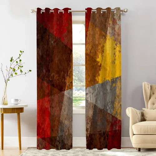 Miniatura 90 de Shrahala Beige and Orange Abstract Art Brushstrokes Blackout Curtain Tiers, Abstract Oil Paint Kitchen Valance Light Blocking Tier Drapes with Rod