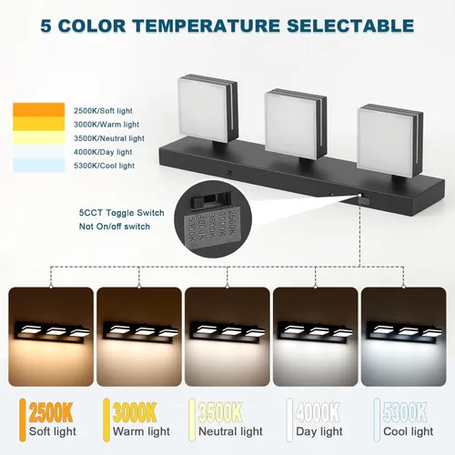Miniatura 2 de Joossnwell Luces negras de tocador para baño, regulables, 5CCT (3 luces, 19.69 pulgadas), modernas lámparas de baño sobre espejo LED para tocador
