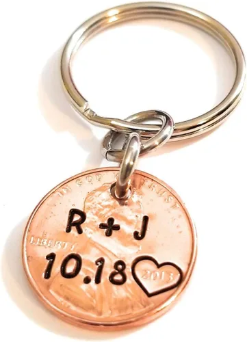 Miniatura 3 de Tucker's Trinkets And Treasures Personalized Anniversary Year Penny Key Chain, Anniversary Date, Name, Initials, Personalized