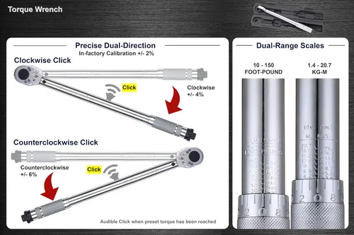Miniatura 2 de Llave dinamométrica de clic de doble dirección con accionamiento de 1/2" 10-150 ft-lb (3.1-45.6 lbs-m)