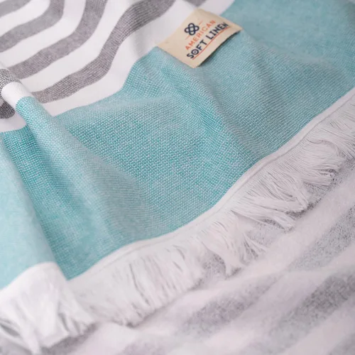 Miniatura 6 de American Soft Linen Peshtemal - Toallas de playa 100 % algodón, ligeras, sin arena, de secado rápido, para piscina de playa, 35 x 60 pulgadas, azul