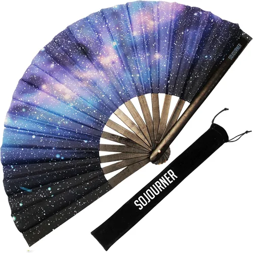 Miniatura 13 de SoJourner Bags Rave Fan – Ventilador plegable grande – Ventilador de mano Clack para raves, Halloween, Burlesque, trajes de arcoíris para mujeres
