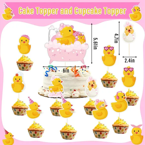 Miniatura 3 de Outus 77 piezas de decoración de fiesta de patito rosa, lindo accesorio de fiesta de cumpleaños de pato, incluye una bonita pancarta colgante