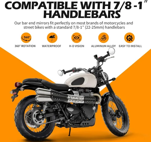 Miniatura 3 de Espejos retrovisores negros 7/8 22mm universales redondos CNC para motocicleta, para bicicleta de calle, bicicleta deportiva, Cafe Racer