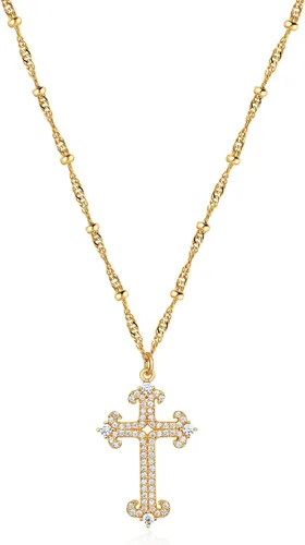 Miniatura 30 de Fettero - Collar con dije de cruz de fe, chapado en oro de 14 K, cadena fina, minimalista, simple, pequeña, para oración, regalo de joyería religiosa