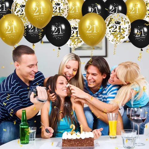 Miniatura 6 de Globos de cumpleaños número 21 para hombres, 15 globos de feliz cumpleaños número 21 para hombres y mujeres de 21 años de edad, suministros