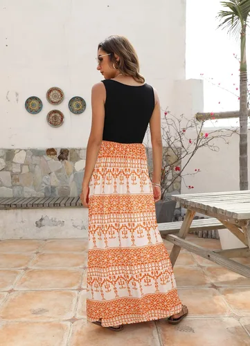 Miniatura 6 de BLUETIME - Vestido largo de verano, sin mangas, con estampado floral, estilo bohemio, para mujer (S-3XL)