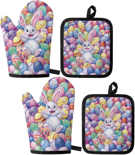 Miniatura 8 de UNICEU Juego de 4 manoplas de horno personalizadas y soportes para ollas, decoración de cocina, guantes protectores personalizados para hornear