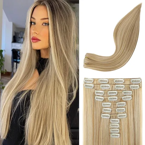 Miniatura 14 de REECHO Extensiones de cabello, 11 piezas de extensiones de cabello con clip de 24 pulgadas de largo, lacio, HE005, extensiones sintéticas naturales