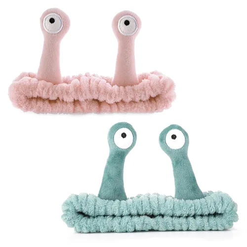 2 diademas de lavado facial con palmera y caracol, bandas para el cabello de spa, diademas de maquillaje para mujeres, de dibujos animados, de forro