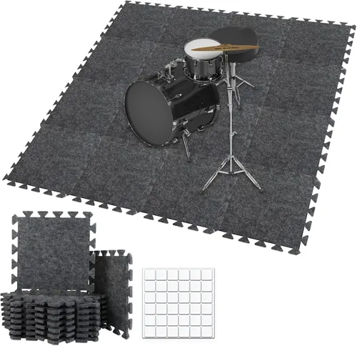 Miniatura 11 de TroyStudio Alfombrillas de Suelo Entrelazadas Gruesas que Absorben el Sonido, 24 Piezas de 11 x 11 x 0.32 pulgadas, Alfombra de Piano de Alta