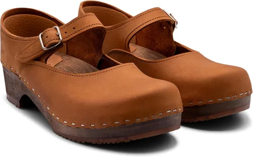 Miniatura 5 de Sandgrens Zuecos de madera sueca hechos a mano para mujer, sandalias de tacón bajo Mary Jane