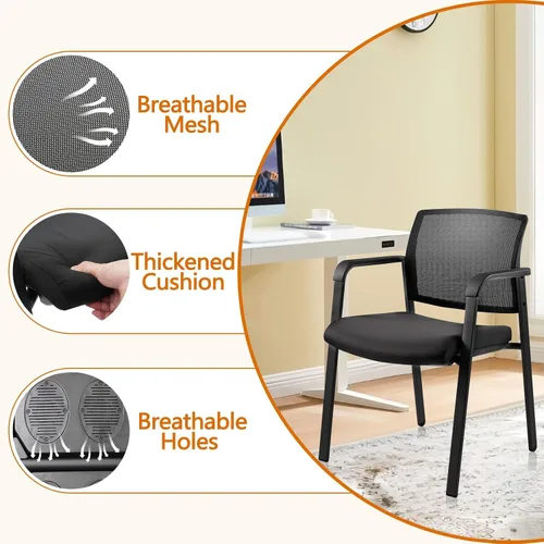 Miniatura 7 de CLATINA Sillas de oficina apilables para recepción de invitados con brazo, silla de sala de espera con respaldo de malla con asiento de tela Negro