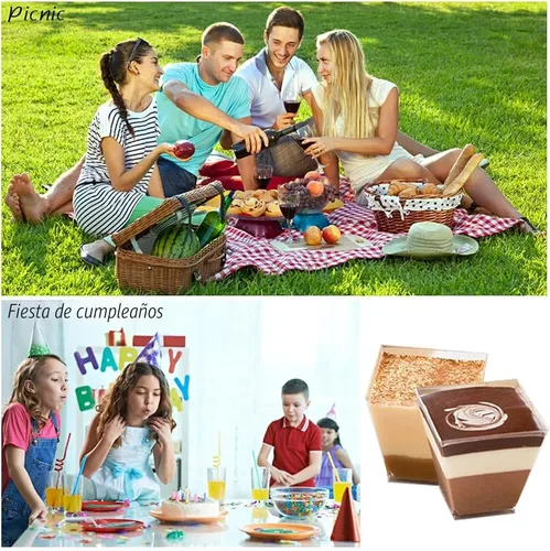 Miniatura 8 de Jizvxe Paquete de 50 unidades de tazas de postre cuadradas de 3.5 oz, tazas de postre de plástico transparente, tazas desechables para degustación