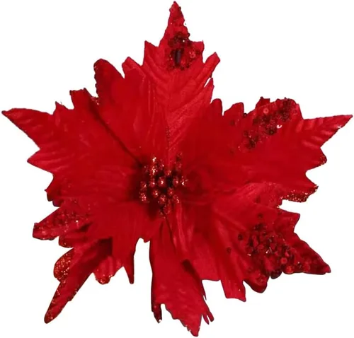 Miniatura 10 de 6 adornos para árbol de Navidad con purpurina para árbol de Navidad, flores artificiales de Navidad, accesorios florales, flores de franela