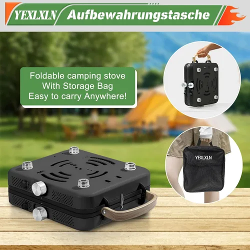 Miniatura 5 de Estufa de camping de propano de 2 quemadores con plancha y bolsa de transporte, estufa de campamento de propano portátil con 2 quemadores ajustables