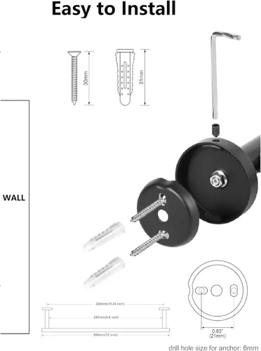 Miniatura 9 de SEIDO Toallero con 9.6 pulgadas de longitud utilizable, barra de toalla negra de acero inoxidable 304 para pared de baño, toalleros de una pieza