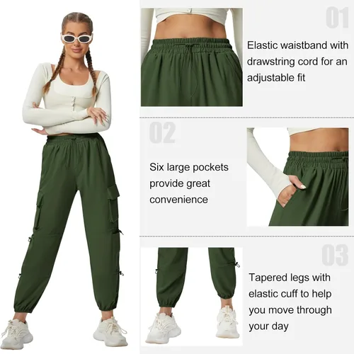 Miniatura 5 de Pantalones cargo de secado rápido, ligeros, tácticos, con 6 bolsillos, para mujer, cintura elástica y resistente al agua