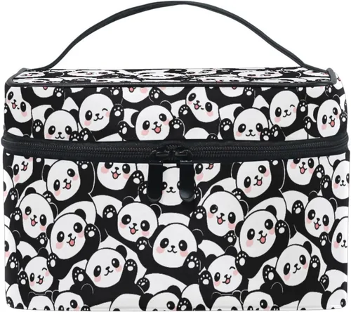 Miniatura 28 de Bolsa de maquillaje, bolsa organizadora de maquillaje de viaje con estampado de leopardo rosa, neceser para niñas, mujeres y mujeres, Geométrico 115