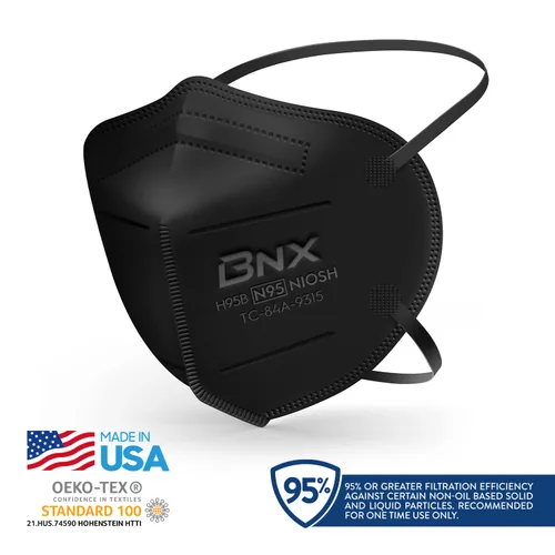 Miniatura 3 de AccuMed BNX N95 Máscara Negra FABRICADA EN EE.UU. Respirador de Partículas Máscara Facial Protectora (Paquete de 10, Número de Aprobación Negro