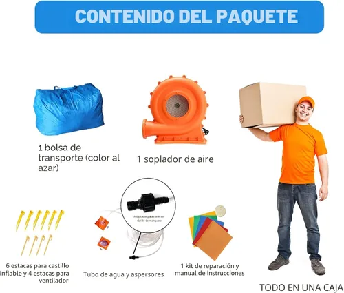 Miniatura 7 de Baralir Parque acuático inflable con tobogán acuático largo y piscina grande para 5 niños, diversión infinita de saltos, deslizamientos, escalada