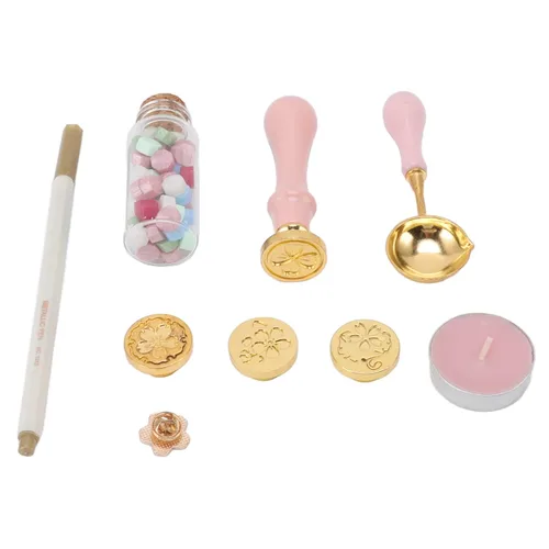 Miniatura 2 de Jeanoko Kit de sellos reemplazables con patrones de sello de cera con broche de mango de sello de madera para el hogar, escuela, oficina, invitación