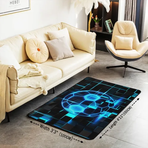 Miniatura 3 de Erosebridal Tapete de fútbol para interiores de 3 x 5 pulgadas, alfombra de fútbol neón para niños, adolescentes, hombres, brillantes, geométricas