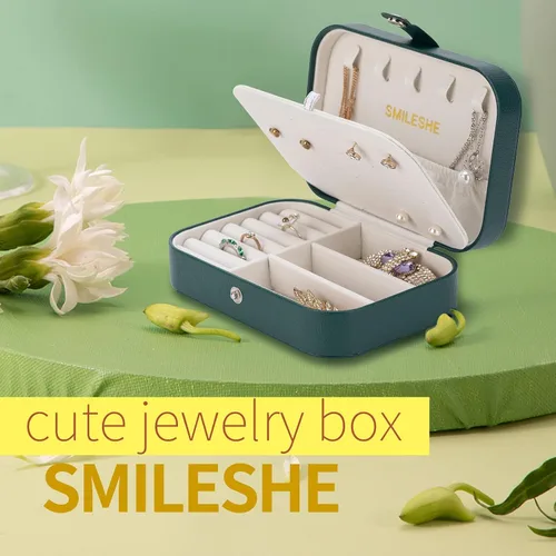 Miniatura 2 de Smileshe Joyero, estuche de viaje portátil pequeño de piel sintética, organizador de 2 capas, cajas de almacenamiento para anillos, aretes