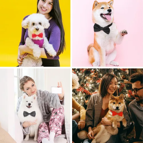Miniatura 8 de Pajarita negra y roja para perros, lazo rojo y negro para perro Koolmox con collar ajustable para perros medianos y grandes, gatos, mascotas, boda