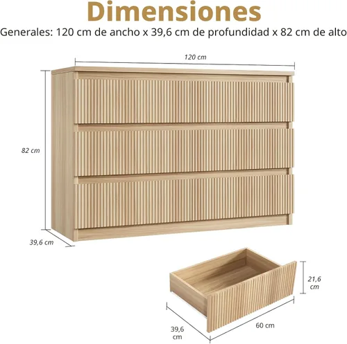 Miniatura 2 de Jocoevol Cómoda de Roble de 6 Cajones para Dormitorio, Cómoda Acanalada Moderna, Cómodas de Dormitorio con Cajones, Cofre Grande de Cajones