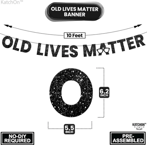 Miniatura 4 de KatchOn, Cartel Black Old Lives Matter – Brillantina, 10 pies Old Lives Matter Black para decoraciones de fiesta de jubilación para hombres Old
