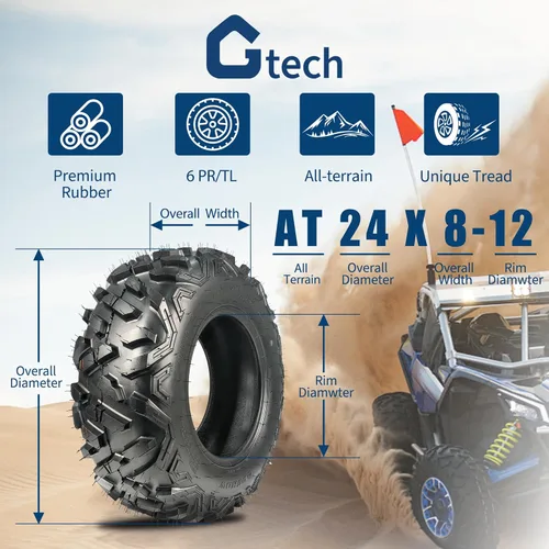Miniatura 4 de GarveeTech - Juego de 2 neumáticos para ATV UTV todo terreno 24x8-12, 6PR, neumáticos sin cámara para todo terreno resistente para barro y arena