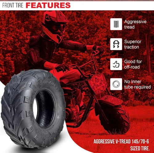 Miniatura 2 de AlveyTech 145/70-6 Neumático delantero con banda de rodadura en V - Compatible con el go-kart Coleman KT196/CK196-T, cuadriciclo 4x4, mini moto