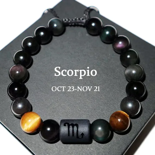 Miniatura 35 de Pulseras de la amistad, pulsera de obsidiana negra arcoíris para mujeres y hombres, 0.394 pulgadas (0.394 in), ojo de tigre, hematita y cristal