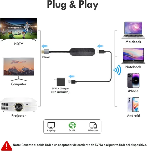 Miniatura 6 de Adaptador de pantalla HDMI inalámbrico 4K 1080P, transmisión WiFi de películas y programas, receptor para iPhone, iPad, Android, tableta, laptop
