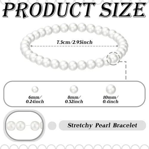 Miniatura 2 de Glenmal 30 pulseras de perlas para mujer, para boda, a granel, pulsera de perlas de imitación para novia, pulsera elástica elástica para damas