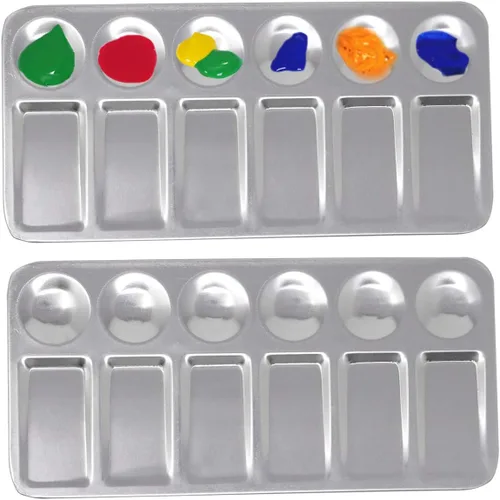 Honbay Paleta de mezcla de pintura metálica rectangular para artista, bandeja de pintura para manualidades, pintura artística profesional, 2 uds