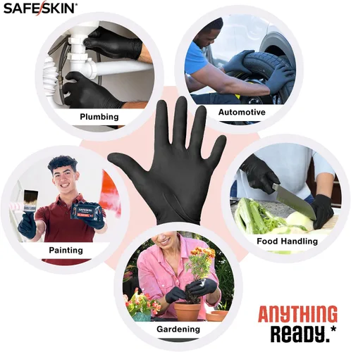 Miniatura 2 de SAFESKIN Heavy Duty Nitrile Disposable Latex Free Gloves (40/160/1600 packs), Black Gloves for Food Prep, Cleaning, Mechanic