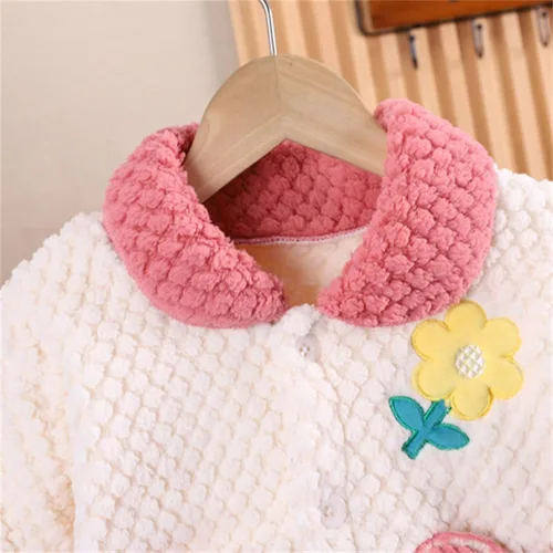 Miniatura 3 de TBUIALL Toddler Girl Winter Pajamas Coral Velvet Flower Print Casual Loose Winter Warm Clothes Set Fleece Warm