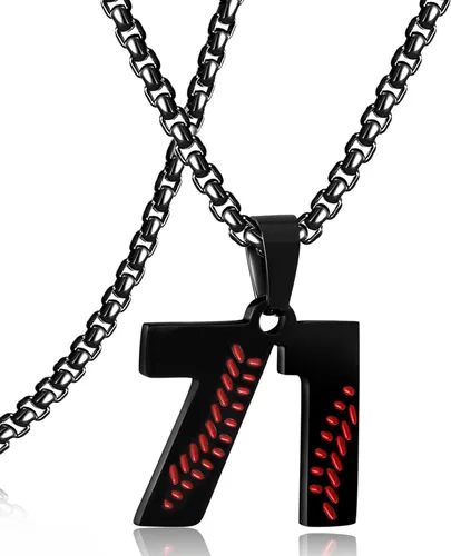 Miniatura 138 de SKQIR Colgante de número de jersey de béisbol para hombres y niños - Cadena de acero inoxidable para atletas - Negro