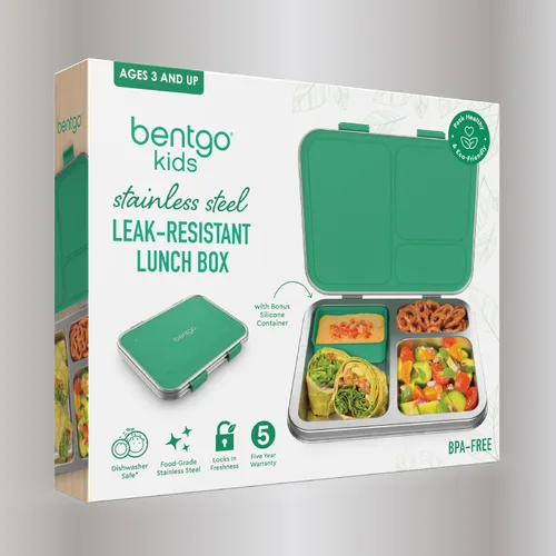 Miniatura 8 de Bentgo Kids - Lonchera de acero inoxidable resistente a derrames para niños, de 3 compartimentos con contenedor de silicona adicional, duradera