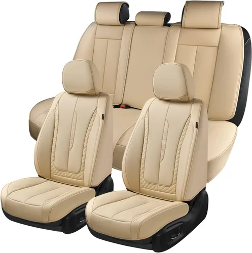 Miniatura 15 de Coverado Juego completo de fundas de asiento de automóvil, fundas rojas para asientos delanteros y traseros, de piel de napa impermeable, cojín