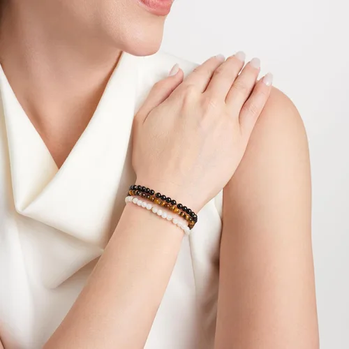 Miniatura 3 de MORGAN & PAIGE Pulseras elásticas con cuentas de bronce chapado en oro amarillo de 18 quilates (juego de 3)