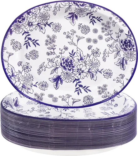 Miniatura 13 de WDF Paquete de 50 platos florales ovalados de papel, platos llanos desechables grandes de 10 x 12 pulgadas, platos desechables florales
